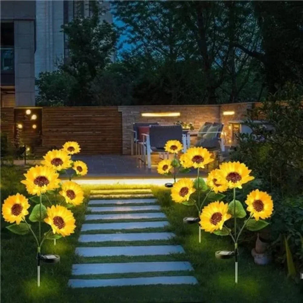 2 PACK Waterproof Solar Powered Sunflowers LED Light for Outside Garden